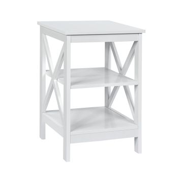 Bedside table, 3 open shelves, White, 40 × 61 × 40 cm