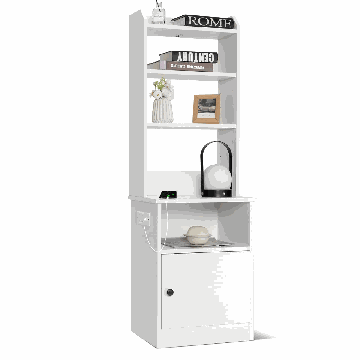 Bedside table, 3 shelves and charging station, White, 45 × 140.5 × 36 cm