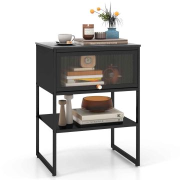 Bedside table, 3-tier, Black/white, 40.64 × 55.88 × 31.75 cm