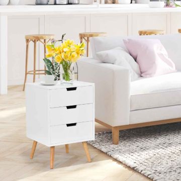 Bedside table, 3 drawers, White, 40 × 60 × 40 cm