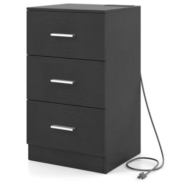 Bedside table, 3 drawers, Black, 38 × 66 × 35 cm