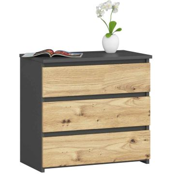 Прикроватная тумба AKORD CL3, 3 ящика, серо-коричневая, 60 × 57 × 35 см