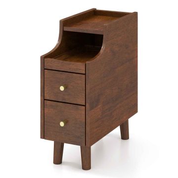 Bedside table, pull-out tray and 2 drawers, Brown, 41 × 50 × 20 cm