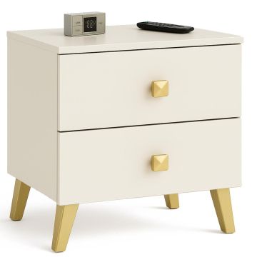 Прикроватная тумба MOBI K-02, 2 ящика, бежевая/золотистая, 40 × 43 × 37 см