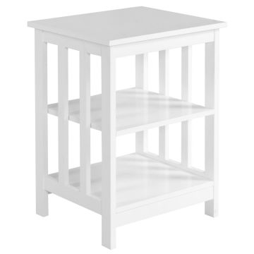 Bedside table, with 3 open shelves, White, 43 × 60 × 40 cm