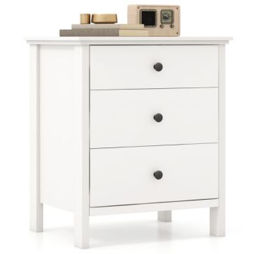 Bedside table, with 3 drawers, White, 56 × 66 × 45 cm