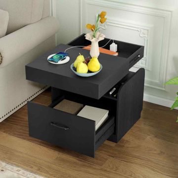 Bedside table, with charging station, drawer and open shelves, 50 × 40 × 55 cm