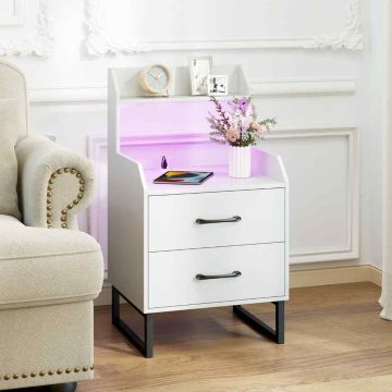 Bedside table with LED lighting, 2 drawers, 45 × 80 × 40 cm