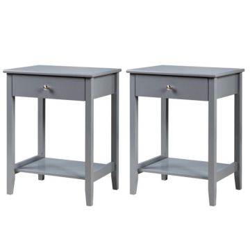 Bedside table, with drawer and open shelf, Gray, 46.99 × 62.23 × 35.56 cm