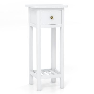 Bedside table, with drawer and shelf, White, 35.56 × 80.01 × 30.48 cm