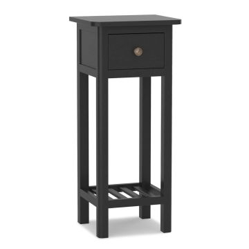 Bedside table, with drawer and shelf, Black, 35.56 × 80.01 × 30.48 cm
