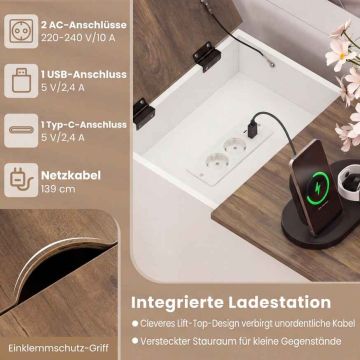 Bedside table, with drawer and cabinet, White, 35 × 62 × 60 cm