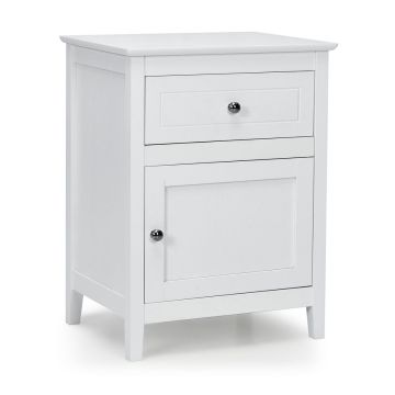 Bedside table, with drawer and cabinet, White, 48.26 × 63.5 × 38.1 cm
