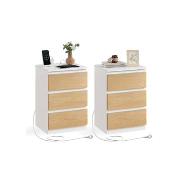 Öökapp VASAGLE, 3 sahtlit, 2 pistikupesa ja 2 USB-porti, 40 × 59 × 35 cm