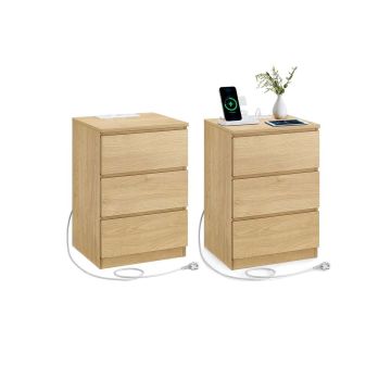 Naktinis staliukas VASAGLE, 3 stalčiai, 2 lizdai ir 2 USB prievadai, 40 × 59 × 35 cm