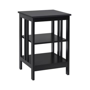 Set of 2 bedside tables, 3 levels, Black, 40 × 61 × 40 cm
