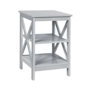 Set of 2 bedside tables, 3 levels, Grey, 40.64 × 60.96 × 40.64 cm