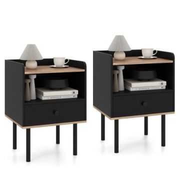 Set of 2 bedside tables, each with 1 drawer and a shelf, 41 × 56 × 35 cm