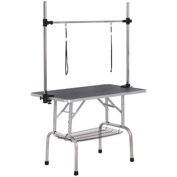 Lemmikloomade hoolduslaud PawHut 107x60x170cm, hõbedane/must