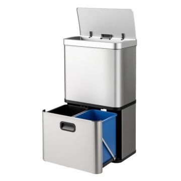 Stainless steel automatic waste bin, 56 l, black/silver