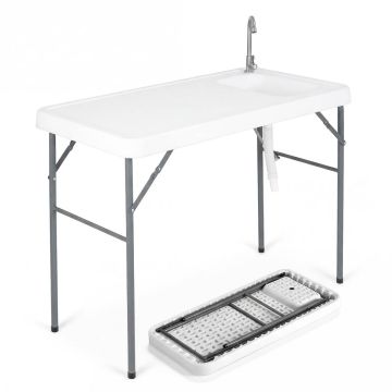 Portable fish cleaning table, foldable, White, 114 × 113 × 59 cm