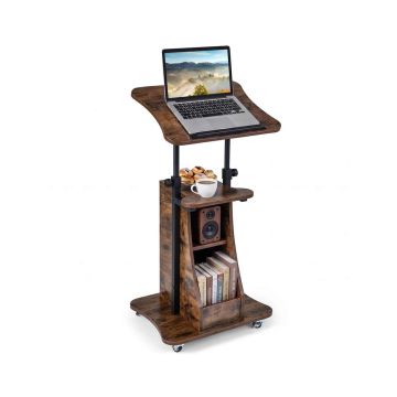 Laptop table, 4 casters, 2 with brakes, White, 54.61 × 39.37 × 68.58–120.65 cm