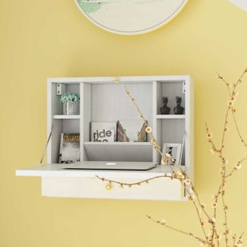 Laptop table, foldable, with drawer, White, 59.69 × 50.8 × 50.8 cm