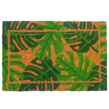 Neslystantis kilimėlis iš kokoso pluošto su botaniniais motyvais, 60x40 cm, rudas