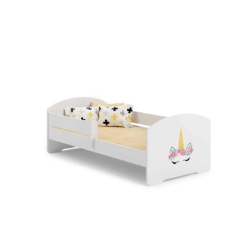 Детская кровать Luk с матрасом и защитным бортиком, 144 см x 77 см x 56 см, единорог.