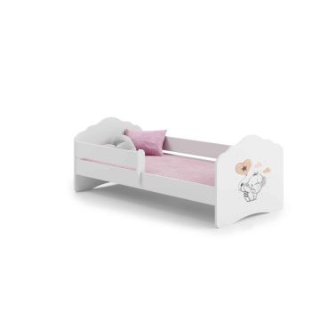 Детская кроватка Fala с матрасом и защитным бортиком, 164 см x 85 см x 63 см, с изображением слона.