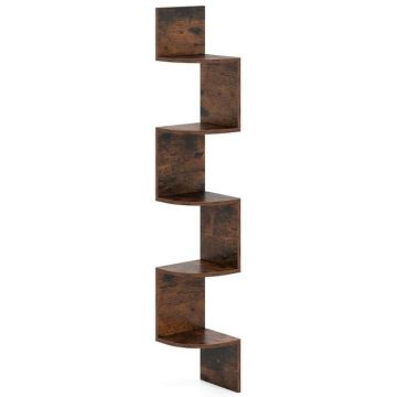 Hanging corner shelf, 5 tiers, Brown, 20 × 126 × 20 cm