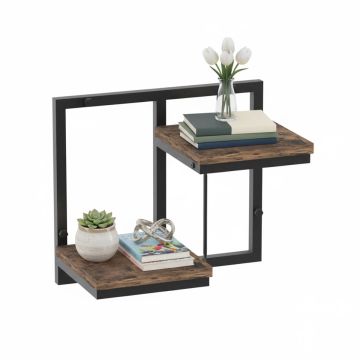 Настенная полка Relaxdays, 2 уровня, коричневый/чёрный, 32,5 × 29 × 19 см