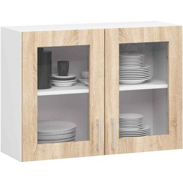 Навесной кухонный шкаф AKORD LIMA W80, бело-дубовый, 80 × 58 × 30,5 см