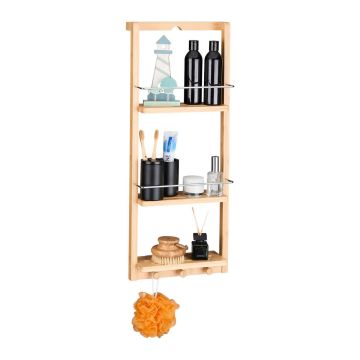 Подвесная полка для ванной Relaxdays 10017163.0, 3 полки, 3 крючка, 28,5 × 70 × 10 см