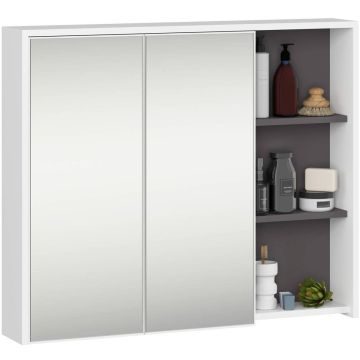 Навесной шкафчик для ванной AKORD VAMI W90, с зеркалом, белый/серый, 90 × 75 × 15 см