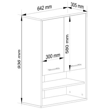 Подвесной шкафчик для ванной FIN H934, 2 распашные дверцы, серый/белый, 64 × 94 × 30 см