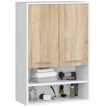 Подвесной шкафчик для ванной FIN H934 W64, 2 дверцы, бело-коричневый, 64 × 94 × 30 см