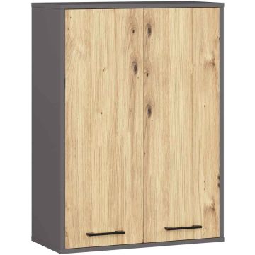 Подвесной шкаф для ванной FIN H934 W64, 2 дверцы, серый/коричневый, 64 × 94 × 30 см