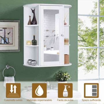 Wall-mounted bathroom cabinet with mirror, 6 shelves, 59.69 × 71.12 × 16.51 cm