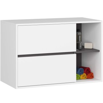Навесной шкаф для ванной комнаты VAMI W90, 2 ящика, бело-серая, 90 × 60 × 45,5 см
