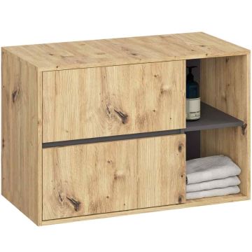 Подвесная тумба для ванной VAMI W90, 2 ящика и 2 открытые полки, коричневая и серая, 90 × 60 × 45,5 см