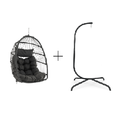 Hanging chair, Egg-shaped, 360° rotatable, Grey/black, 77.5 × 105 × 74 cm