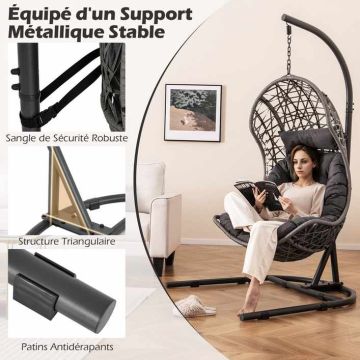 Hanging chair, with stand, Grey, 124 × 114 × 196 cm