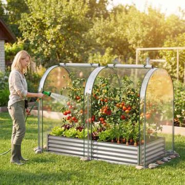 Raised bed with mini greenhouse, 180.34 × 144.78 × 101.6 cm