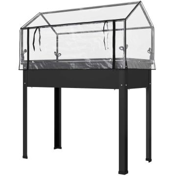 Высокая грядка с тепличным чехлом, Чёрная, 100 × 48 × 124 см