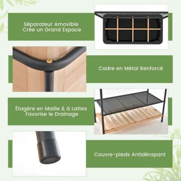 Raised planter, with 8-grid divider and 2-tier shelves, 78.74 × 149.86 × 38.1 cm