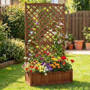 Raised planter, With grid, Brown, 90 × 44.5 × 180.5 cm