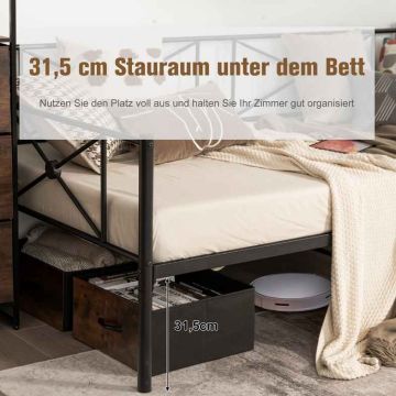 Attic Bed Frame, With Table and Shelves, Black, 200 × 95 × 180 cm