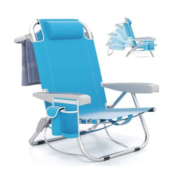 Beach chair, 5-position backrest, blue/pink, 66.04 × 78.74 × 64.77 cm