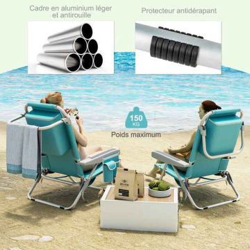 Beach chair-backpack, 5-position backrest, blue, 60 × 78 × 65 cm